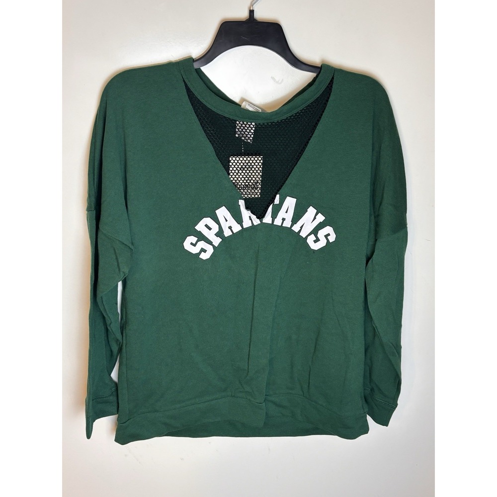 PINK VS COLLEGIATE COLLECTION LARGE GREEN SPARTANS LOGO  LONG SLEEVES NWT